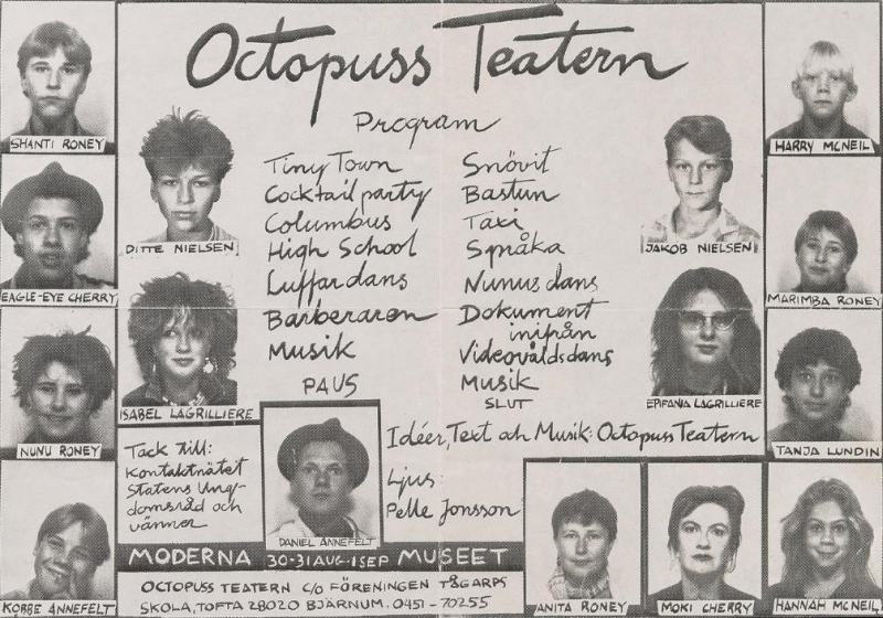 Program for Octopuss Teater at Moderna Museet, 1985, courtesy of the Cherry Archive, Estate of Moki Cherry